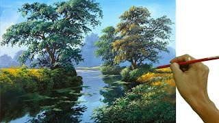 Acrylic Landscape Painting in Timelapse  The Rivers Water Reflections  JMLisondra [upl. by Blaise603]