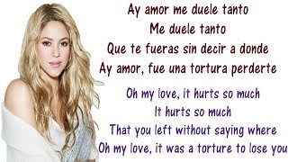 Shakira  La Tortura Lyrics in English and Spanish  ft Alejandro Sanz  A torture  Translation amp M [upl. by Nosmoht]