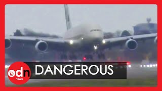 Storm Dennis World’s Largest Passenger Plane Lands Sideways at Heathrow [upl. by Annaliese]