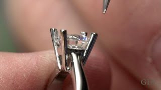 How to Set a Round Center Stone in a Ring with Platinum Prongs  GIA [upl. by Aluap]