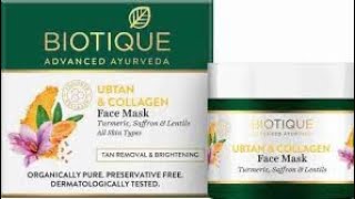 BIOTIQUE UBTAN AND COLLAGEN FACE MASK FOR EVERY PEOPLE [upl. by Aisenat]