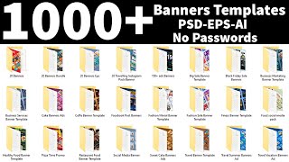 1000 Multipurpose Banners Templates Download In PSD EPS AI Files English Photoshop Tutorial [upl. by Fortunna138]