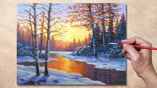 Acrylic Painting Winter Landscape [upl. by Barnum]