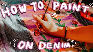 HOW TO PAINT ON DENIM  JEANS Custom With Acrylic amp Fabric Paint  Francesca Grace [upl. by Neellok146]