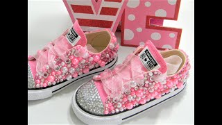 HOW TO EMBELLISH CONVERSE USING FLATBACK RHINESTONES AND PEARLS DIY TUTORIAL [upl. by Nnail]