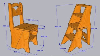 Como hacer una SILLA ESCALERA de madera sólida DIY Step Ladder Chair Easy [upl. by Zetrac]