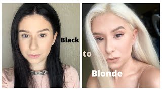 Bleaching my hair at home  BLACK to BLONDE  Part 1 [upl. by Haisej930]