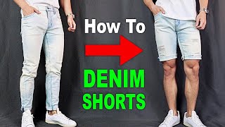 HOW TO TURN JEANS INTO SHORTS  DIY Denim Shorts Tutorial [upl. by Atined174]