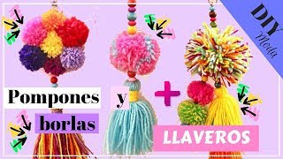 POMPONES DE LANA FÁCIL  3 IDEAS DE LLAVEROS de lana paso a paso [upl. by Laemsi]