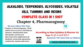 Chapter 4 Pharmacognosy  Alkaloids Terpenoids Glycosides Volatile oils Tannins and Resins ER20 [upl. by Ahdar175]